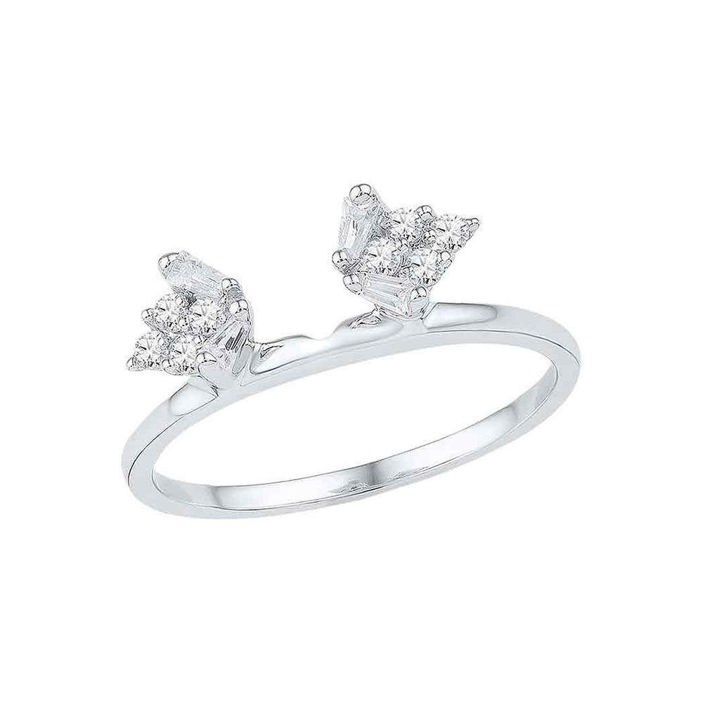 14K White Gold Womens Baguette Diamond Ring Guard Wrap Solitaire Enhancer 1/4 Cttw, Womens Size: 5-10