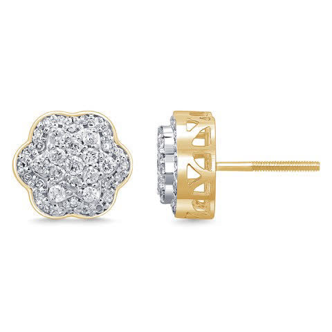 10K Yellow Gold 0.46-0.50 Cttw Diamond Flower Dark Earrings