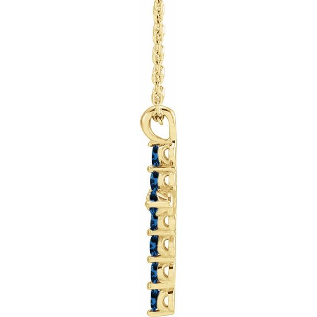 14K Yellow Gold Round 2 Mm 18.4 X 10.8 Mm Polished Blue Sapphire Cross 16-18 In Necklace