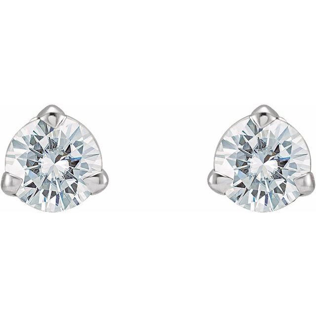 14K White Gold Round 3 Mm Friction 3-Prong Polished Lab-Grown Moissanite 3-Claw Prong Earring