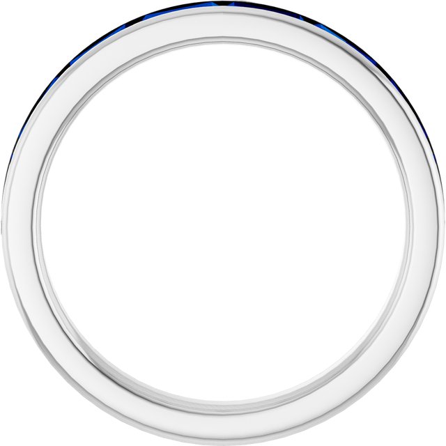 14K White Gold Straight Baguette 4 X 2 Mm Polished Natural Blue Sapphire Stackable Ring, Size 7