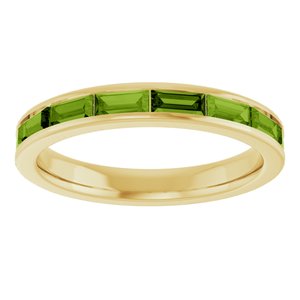 14K Yellow Gold Straight Baguette 4 X 2 Mm Natural Peridot Stackable Ring Size 7