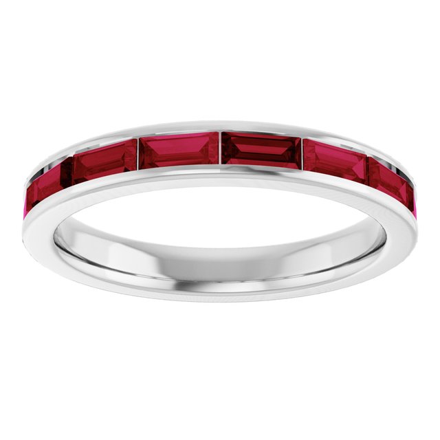 14K White Gold Straight Baguette 4 X 2 Mm Polished Lab-Grown Ruby Stackable Ring, Size 7