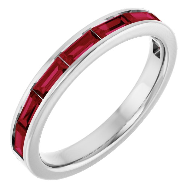 14K White Gold Straight Baguette 4 X 2 Mm Polished Lab-Grown Ruby Stackable Ring, Size 7