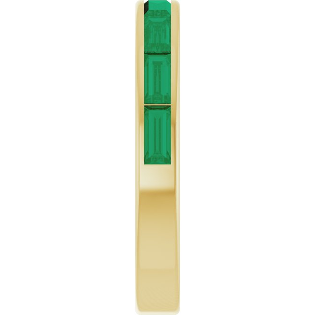 14K Yellow Gold Straight Baguette 4 X 2 Mm Polished Lab-Grown Emerald Stackable Ring, Size 7