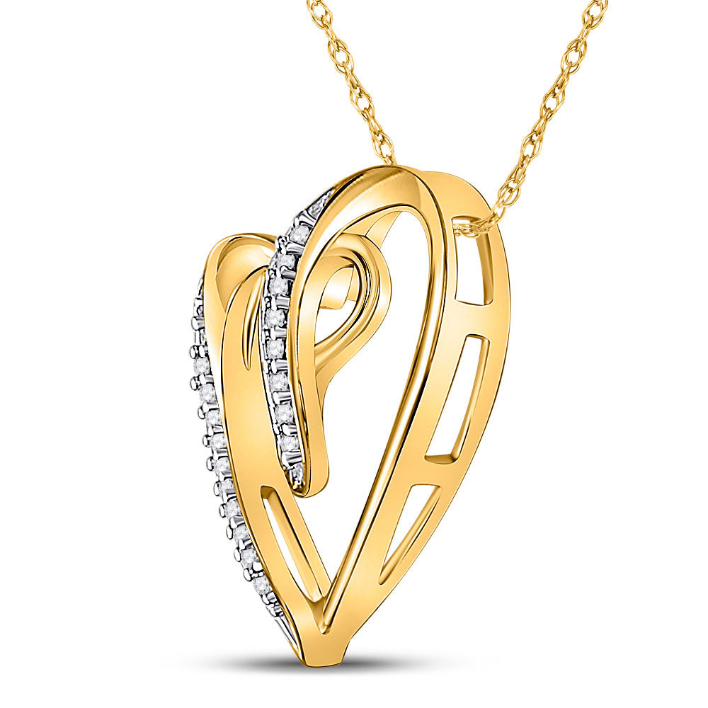 10K Yellow Gold Womens Round Diamond Heart Infinity Pendant 1/20 Cttw, Width: 0.5 In