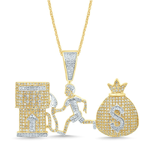 10K Two Tone Gold 1.13 Cttw Diamond "Money Bag" Charm
