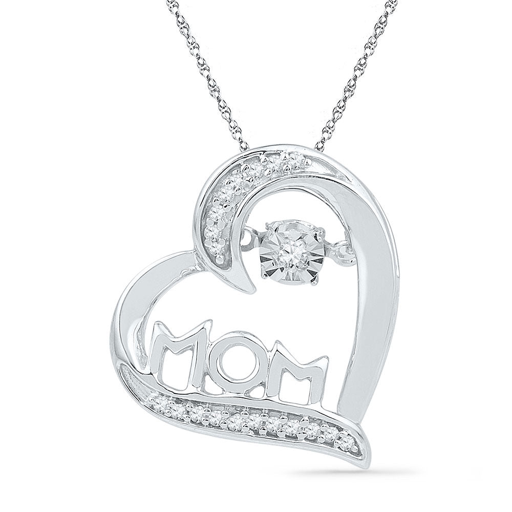 10K White Gold Womens Round Diamond Heart Mom Pendant 1/10 Cttw