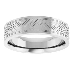 14K X1 White Gold 6 Mm Polished Patterned Wedding Band Size 9.5