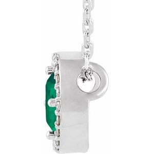 Platinum Round 5Mm G-H I1 Lab-Grown Emerald And .05 Ctw Natural Diamond Necklace, Length: 16 In