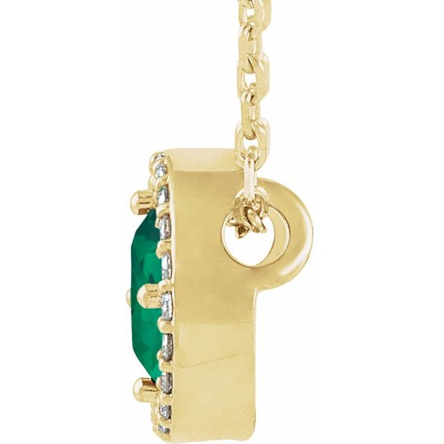 14K Yellow Gold Round 5Mm I1, G-H 16 In Polished Lab-Grown Emerald And .05 Ctw Natural Diamond Necklace