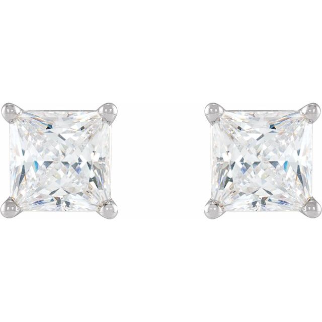 14K White Gold Square 2.25 X 2.25 Mm Friction Back .37 In Polished 1/6 Ctw Natural Diamond 4-Prong Lightweight Solitaire Earrings