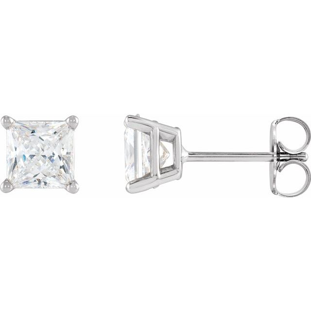 14K White Gold Square 2.25 X 2.25 Mm Friction Back .37 In Polished 1/6 Ctw Natural Diamond 4-Prong Lightweight Solitaire Earrings