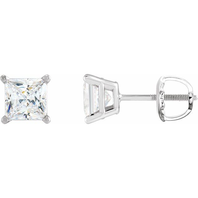 14K White Gold Square 3.5 X 3.5 Mm Threaded Back .377 In Polished 1/2 Ctw Natural Diamond Lightweight Earrings