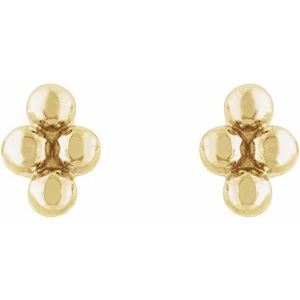 14K Yellow Or White Or Rose Gold Or Sterling Silver 3.25 X 2.5 Mm Pair Friction Backs Included .37 In Polished 4 Bead Stud Earrings