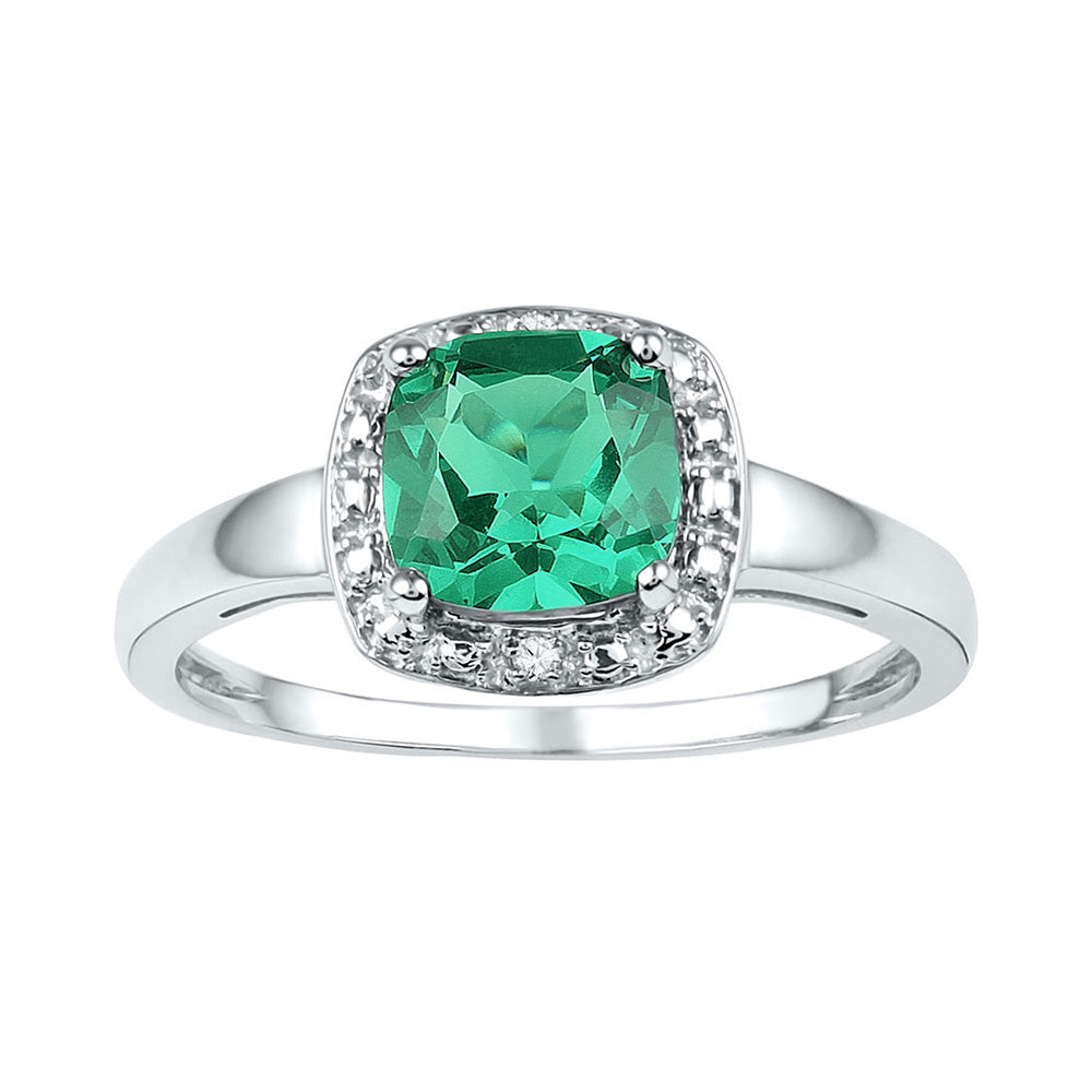Sterling Silver Womens Cushion Synthetic Emerald Solitaire Diamond Ring 1-3/4 Cttw, Womens Size: 5-10