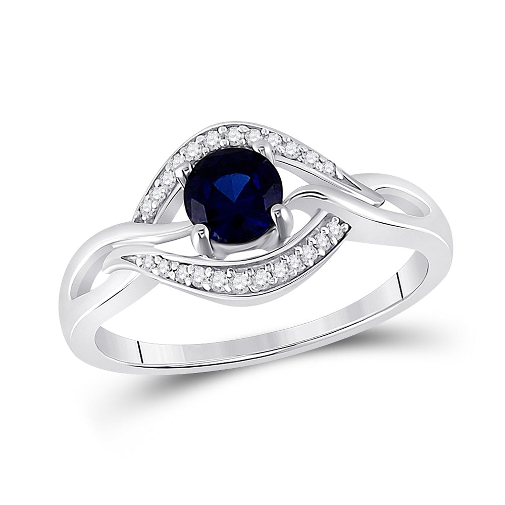 Sterling Silver Womens Round Synthetic Blue Sapphire Solitaire Diamond Ring 5/8 Cttw, Womens Size: 5-10