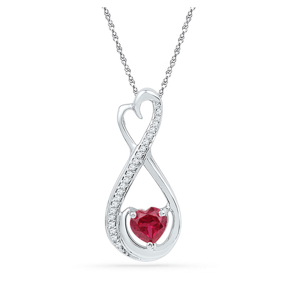 Sterling Silver Womens Heart Synthetic Ruby Infinity Pendant 5/8 Cttw, Length: 0.69 In, Width: 0.37 In