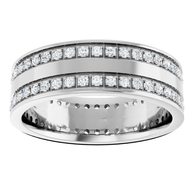 14K White Gold Round 1.3 Mm Vs, F+ Polished 7/8 Ctw Lab-Grown Natural Diamond Band, Size 10