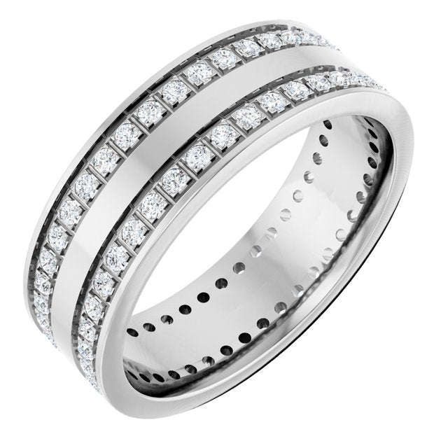 14K White Gold Round 1.3 Mm Vs, F+ Polished 7/8 Ctw Lab-Grown Natural Diamond Band, Size 10