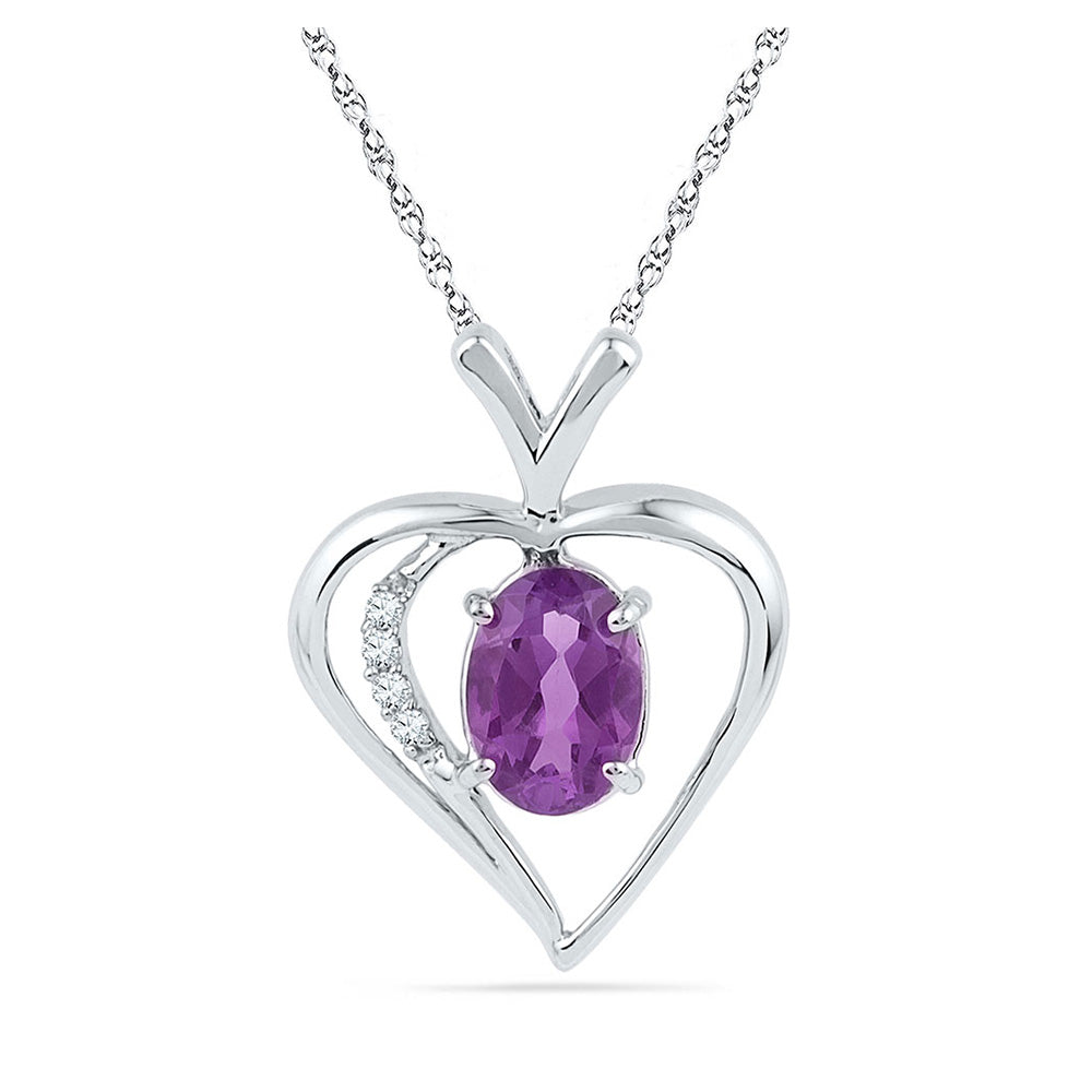 Sterling Silver Womens Round Synthetic Amethyst Heart Pendant 3/4 Cttw, Width: 0.52 In