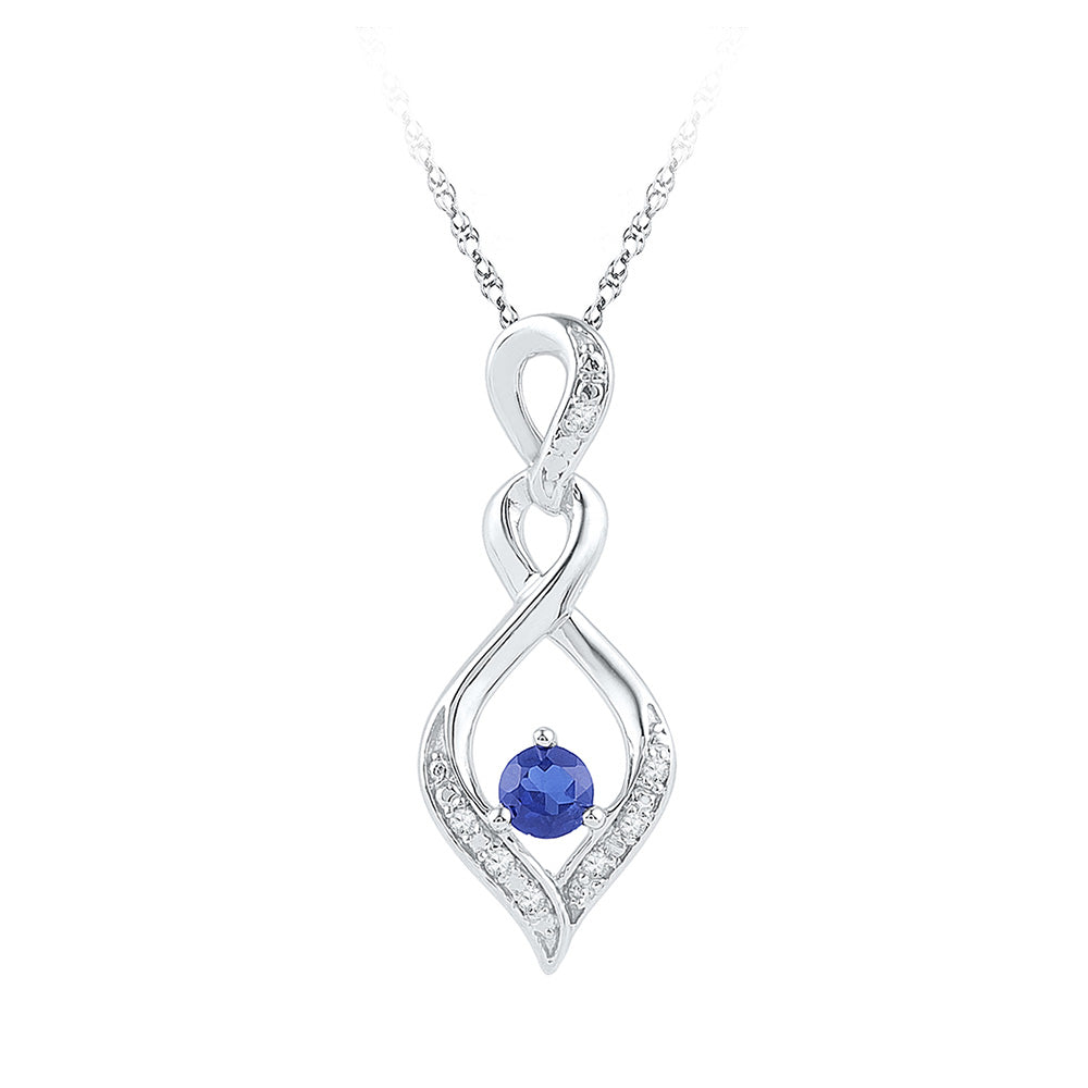 Sterling Silver Womens Round Synthetic Blue Sapphire Solitaire Pendant 1/5 Cttw, Width: 0.32 In