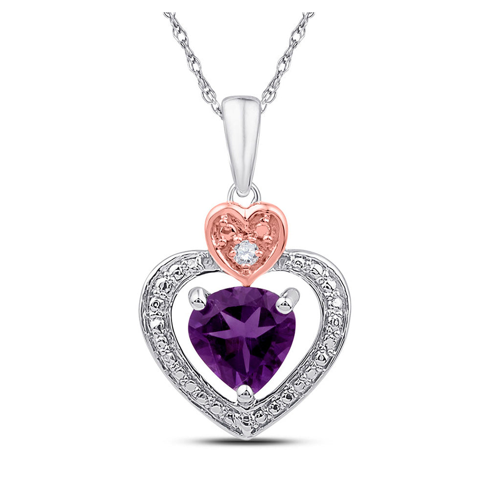 Sterling Silver Womens Heart Synthetic Amethyst Heart Pendant 3/4 Cttw, Width: 0.44 In