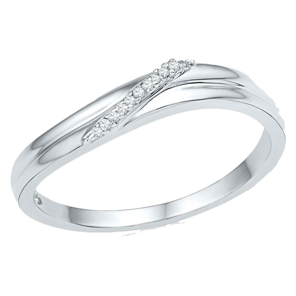 10K White Gold Womens Round Diamond Simple Single Row Band Ring .03 Cttw, Womens Size: 5-10