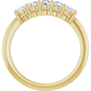 14K Yellow Gold Lab-Grown Diamond Round 3 Mm Polished 1/2 Ctw Lab-Grown Diamond 5-Stone Anniversary Band Size 7