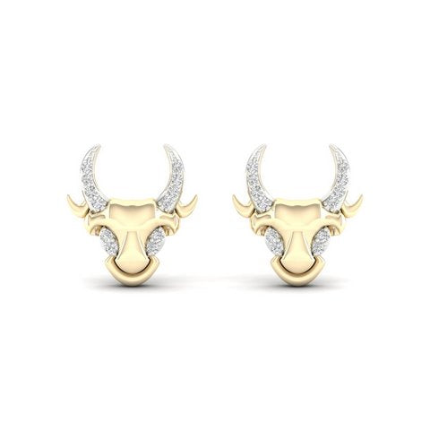 10K Yellow Gold 0.08 Cttw Diamond "Bull" Earring