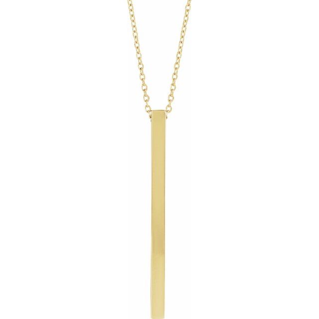 14K Yellow Or White Or Rose Gold Or Sterling SIlver 16-18 In Polished Engravable Vertical Bar Necklace
