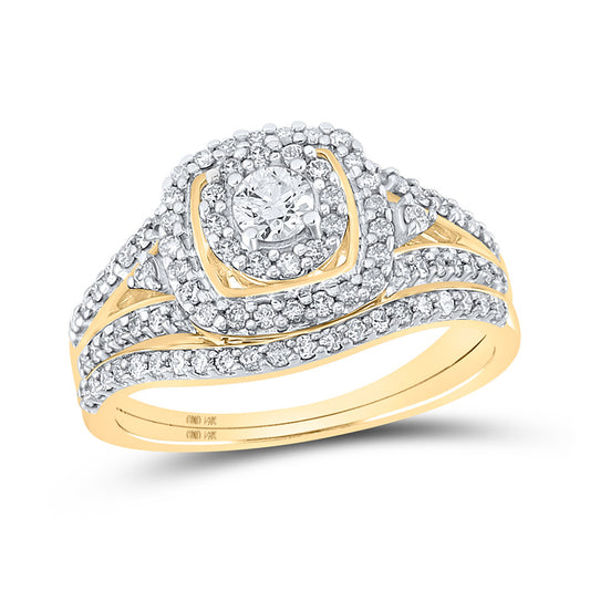 14K Yellow Gold Round Diamond Bridal Wedding Ring Band Set 3/4 Cttw, Womens Size: 5-10