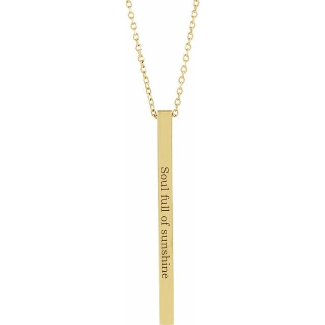 14K Yellow Or White Or Rose Gold Or Sterling SIlver 16-18 In Polished Engravable Vertical Bar Necklace