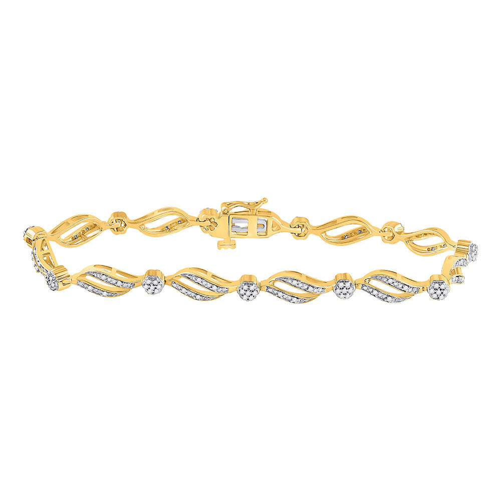 10K Yellow Gold Womens Round Diamond Cluster Link Bracelet 1/2 Cttw