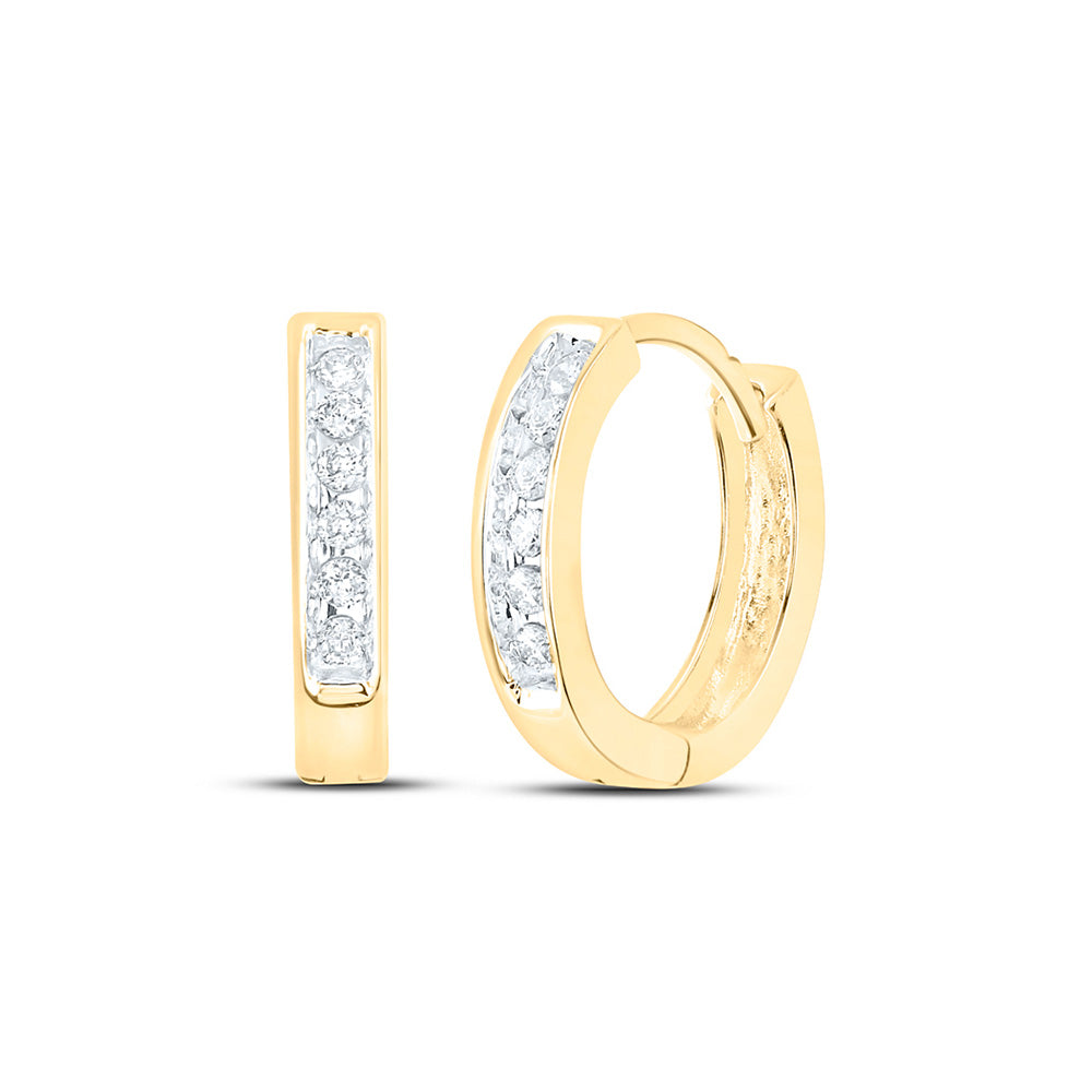 10K White Or Yellow Gold Womens Round Diamond Hoop Earrings