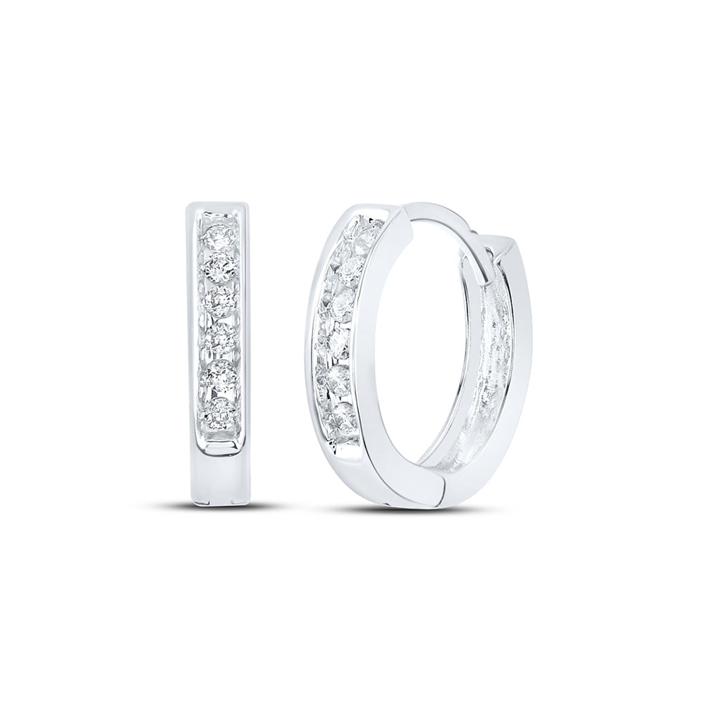 10K White Or Yellow Gold Womens Round Diamond Hoop Earrings