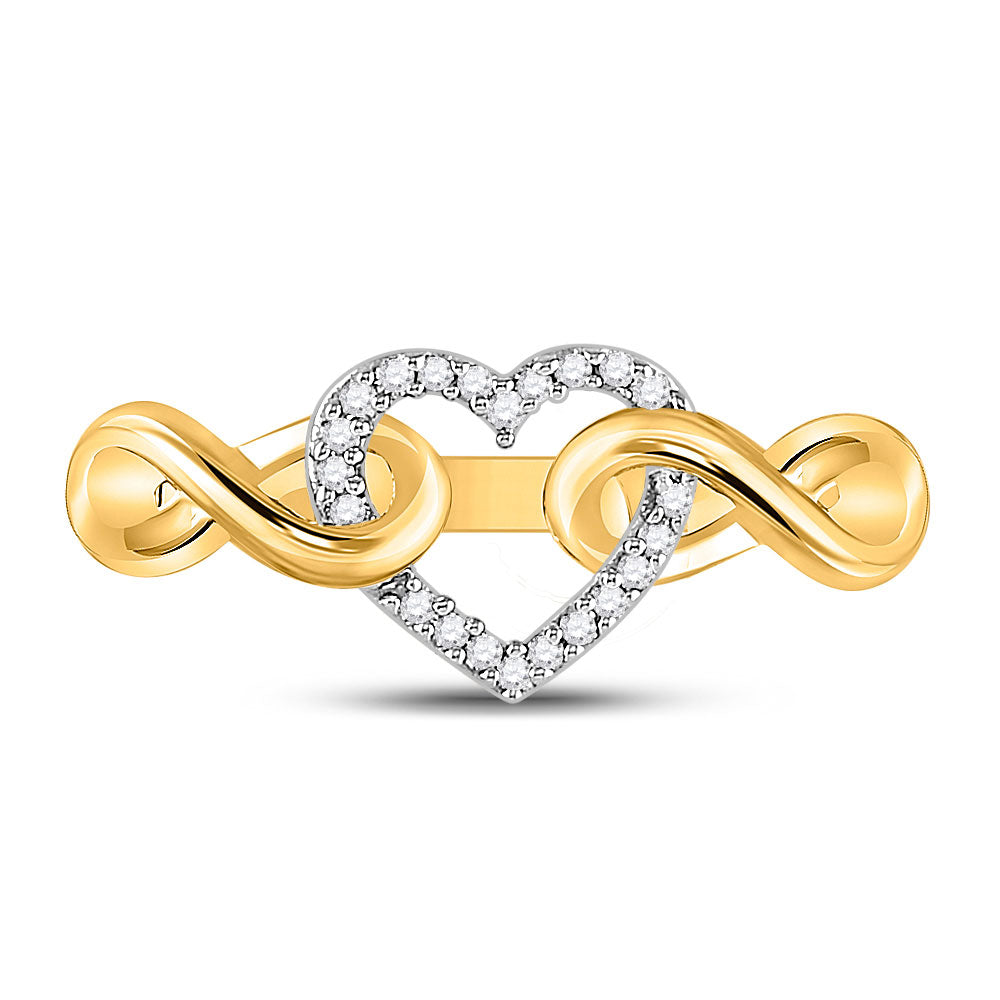 10K Yellow Gold Womens Round Diamond Infinity Twist Heart Ring 1/10 Cttw, Womens Size: 5-10