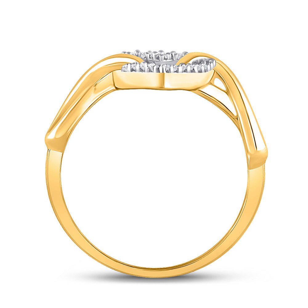 10K Yellow Gold Womens Round Diamond Infinity Twist Heart Ring 1/10 Cttw, Womens Size: 5-10