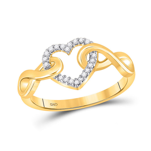 10K Yellow Gold Womens Round Diamond Infinity Twist Heart Ring 1/10 Cttw, Womens Size: 5-10