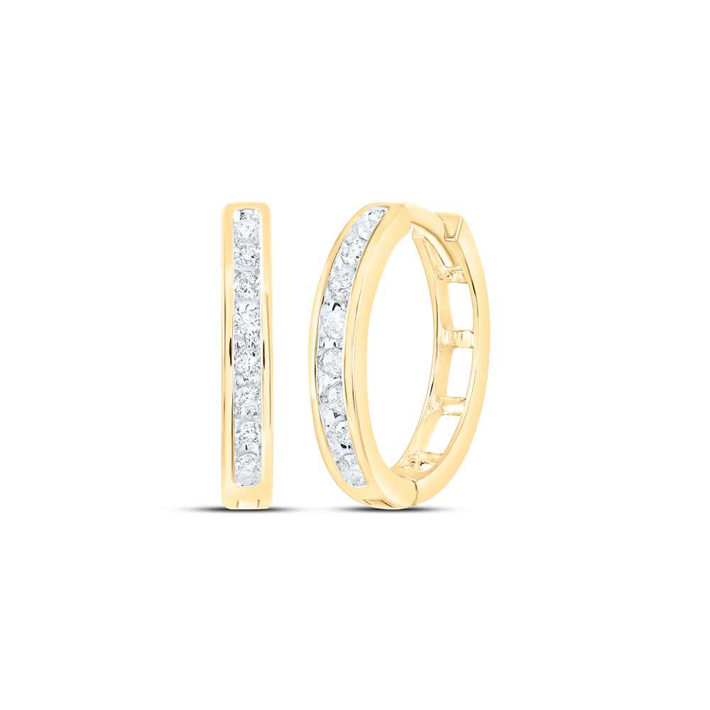 10K White Or Yellow Gold Womens Round Diamond Hoop Earrings