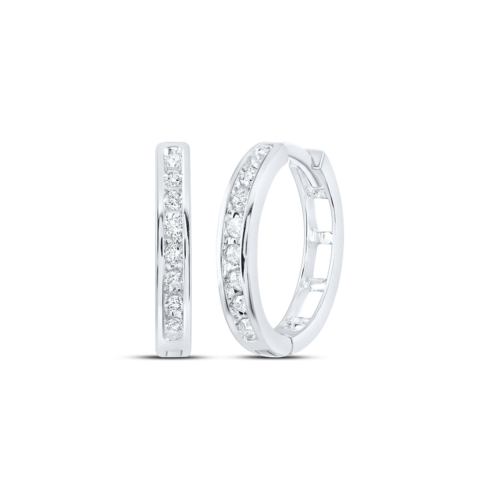 10K White Or Yellow Gold Womens Round Diamond Hoop Earrings