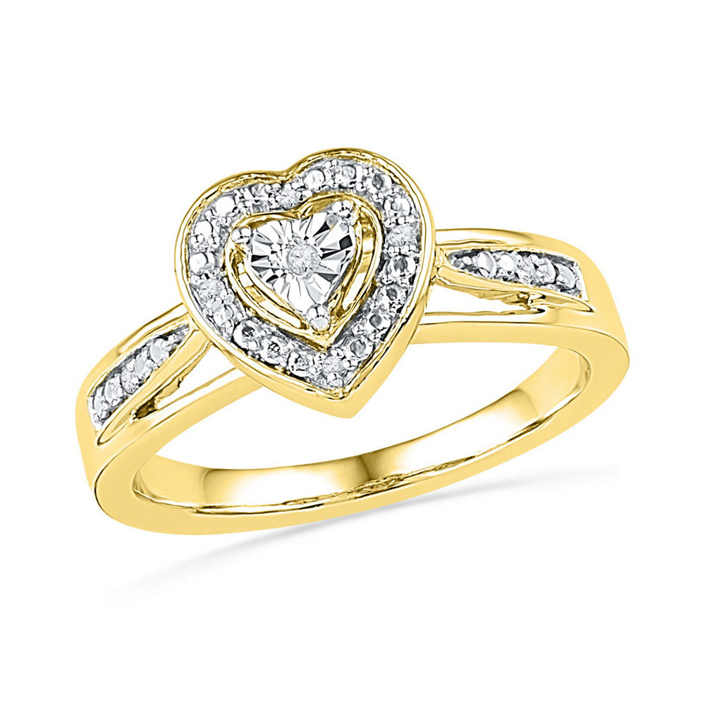 10K Yellow Gold Womens Round Diamond Heart Ring .03 Cttw, Womens Size: 5-10