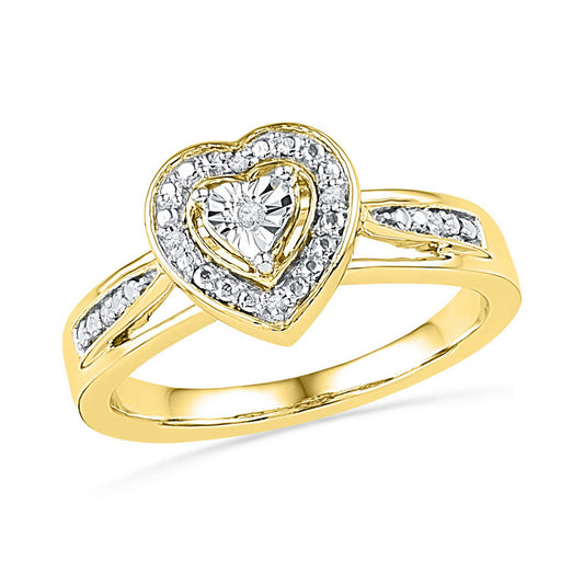 10K Yellow Gold Womens Round Diamond Heart Ring .03 Cttw, Womens Size: 5-10