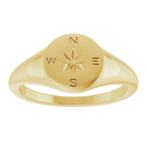 14K Yellow Gold Polished Compass Signet Ring Size 7