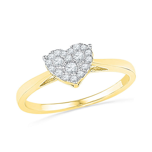 10K Yellow Gold Womens Round Diamond Simple Heart Cluster Ring 1/6 Cttw, Womens Size: 5-10