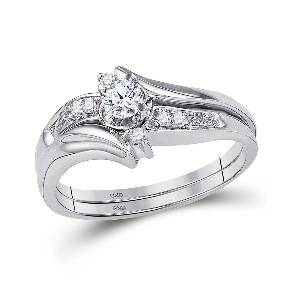 10K White Gold Round Diamond Bridal Wedding Ring Band Set 1/5 Cttw, Womens Size: 5-10