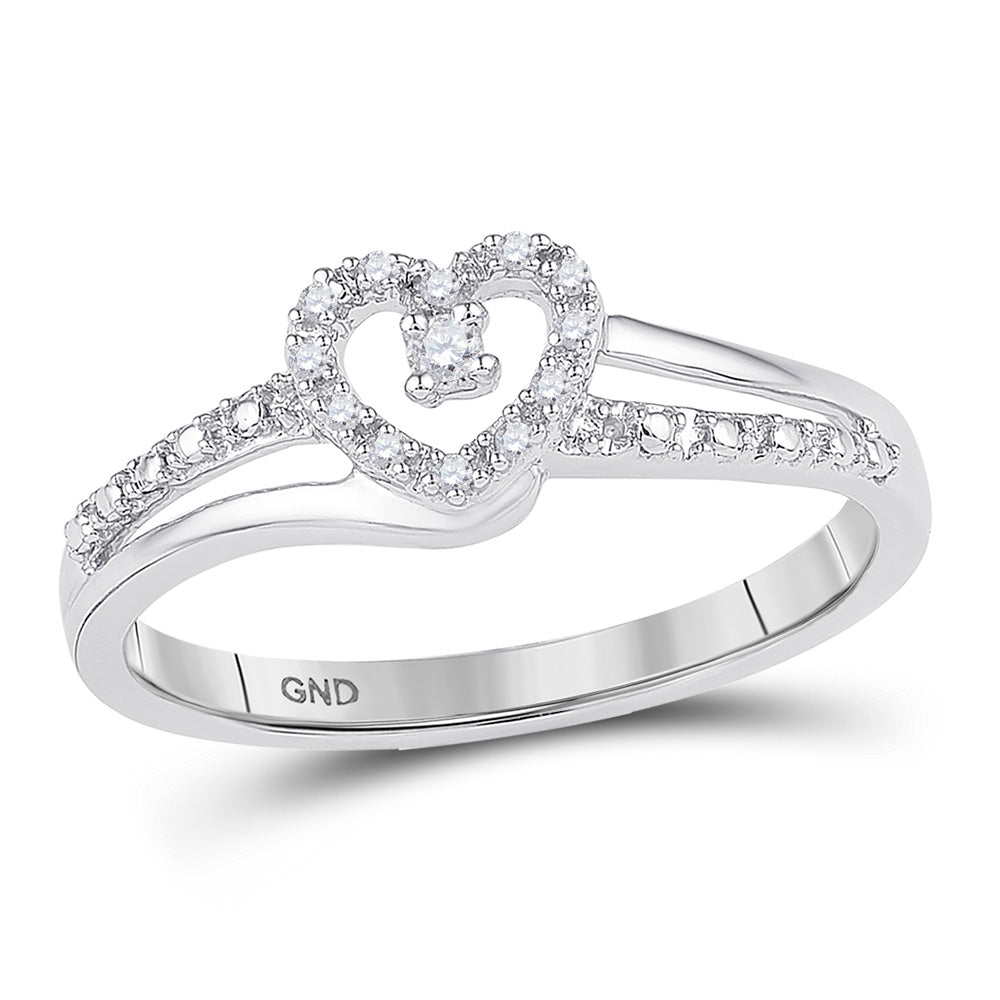 10K White Gold Womens Round Diamond Heart Promise Ring 1/20 Cttw, Womens Size: 5-10