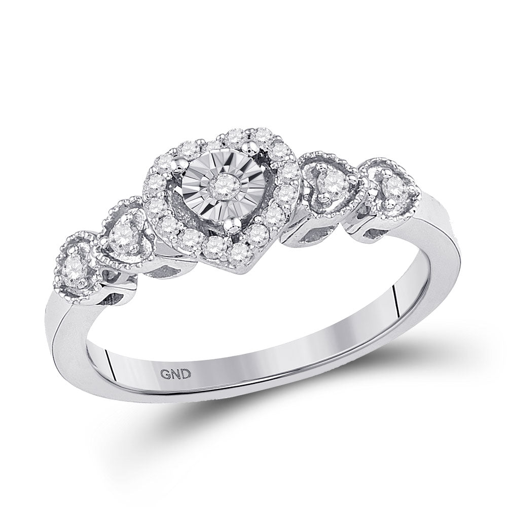 10K White Gold Womens Round Diamond Heart Ring 1/5 Cttw, Womens Size: 5-10