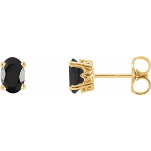 14K Yellow Or White Gold Set Oval Natural Black Onyx Pair 5 X 3 Mm Friction Friction Backs Included 4-Prong Polished Scroll Setting Stud Earrings