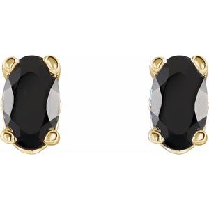 14K Yellow Or White Gold Set Oval Natural Black Onyx Pair 5 X 3 Mm Friction Friction Backs Included 4-Prong Polished Scroll Setting Stud Earrings